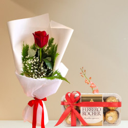 16-pack Ferrero Rocher and Single Red Rose