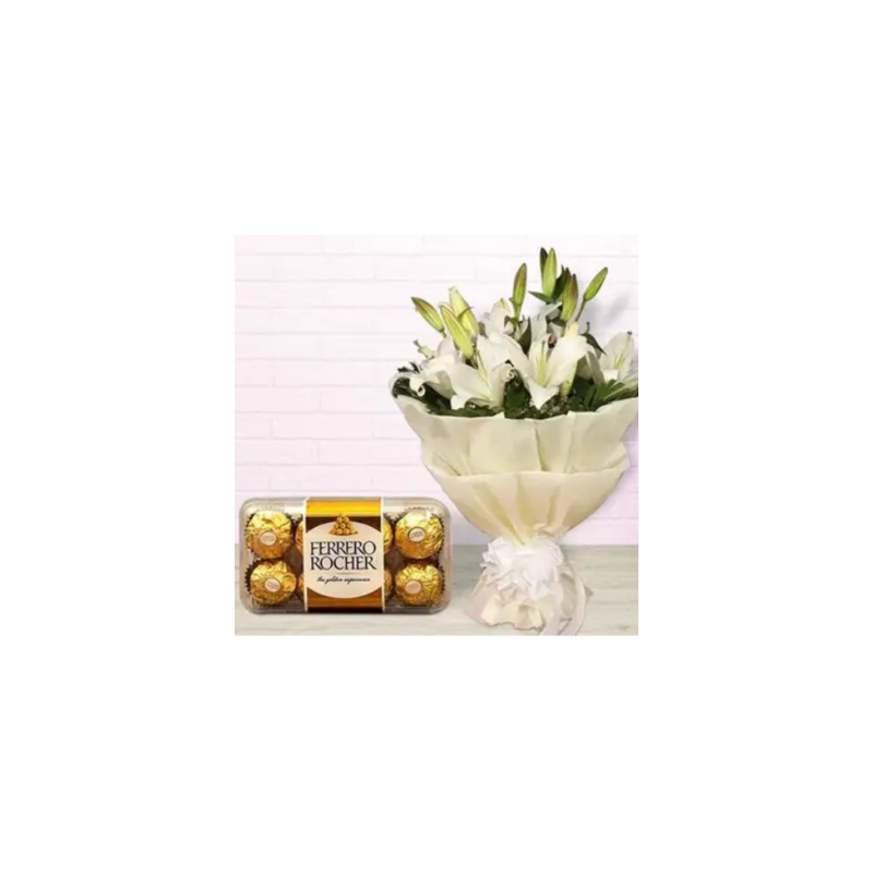 "Pure Elegance" White Lilies & Ferrero Rocher Gift (16ct)