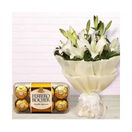 "Pure Elegance" White Lilies & Ferrero Rocher Gift (16ct)
