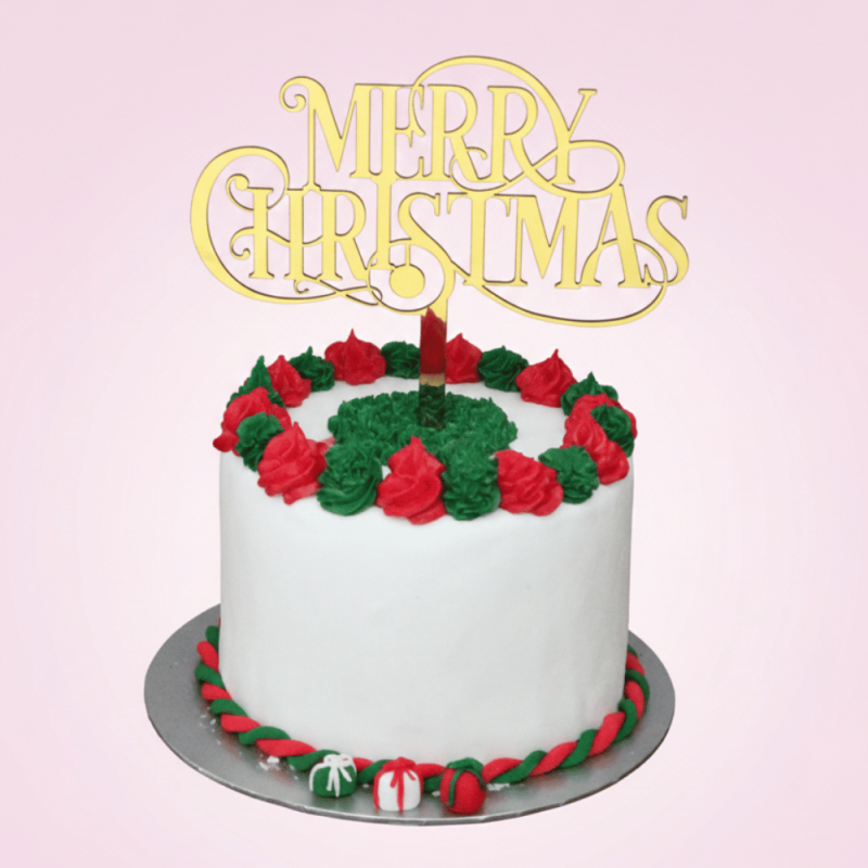 Gold Merry Christmas Wreath Cake