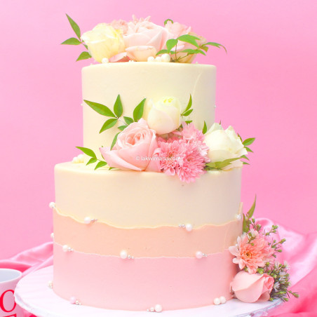 Two-Tier Floral Wedding & Anniversary Cake (3kg) - Imogifts