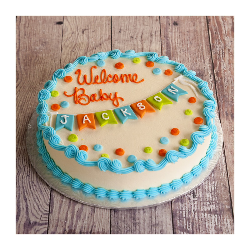 Custom "Welcome Baby Jackson" Bunting Cake - imogifts.com