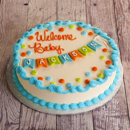 Custom "Welcome Baby Jackson" Bunting Cake - imogifts.com