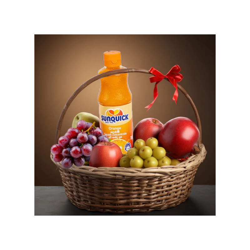 Fresh Fruit Basket with Sunquick Orange | Same Day Delivery Sri Lanka – Imogifts