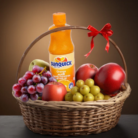 Fresh Fruit Basket with Sunquick Orange | Same Day Delivery Sri Lanka – Imogifts